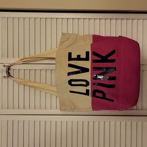 Love Pink Sequin Colorblock Canvas Bag